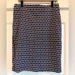 Adrianna Papell Navy and White Geometric Pencil Skirt